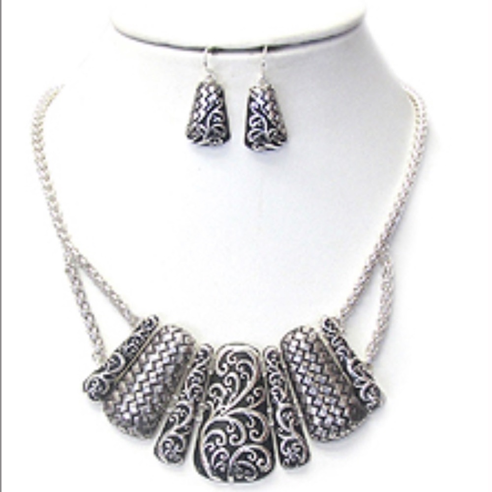 TEXTURED NECKLACE/EARRINGS SET-18”